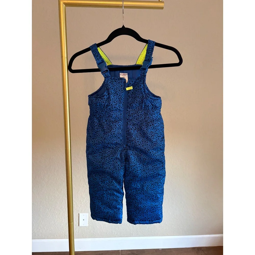 Carters Toddler Boys Blue Black Dot Insulated Snow Bibs Overalls Size 2T
